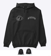 a black hoodie with a white logo on it