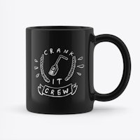 a black mug with the words cranky it crew on it